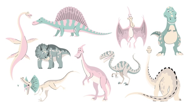Bebés dinosaurios de dibujos animados prehistóricos pequeños monstruos divertidos para niños tema personaje de dibujo animado en
