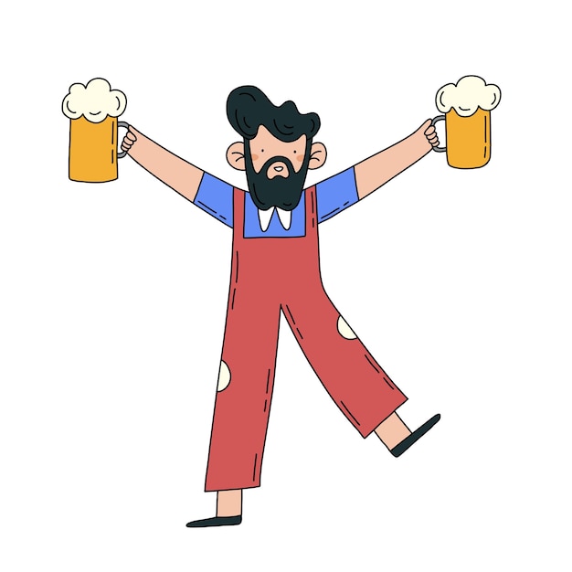 Vector bebida de alcohol en las manos de un hombre ilustración plana dibujada a mano en un estilo mínimo aislado.