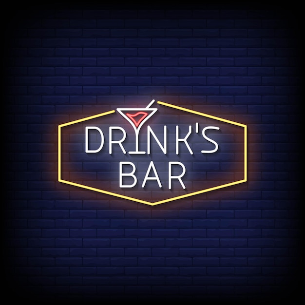 Bebida Bar Letrero De Neón En Vector De Fondo De Pared De Ladrillo