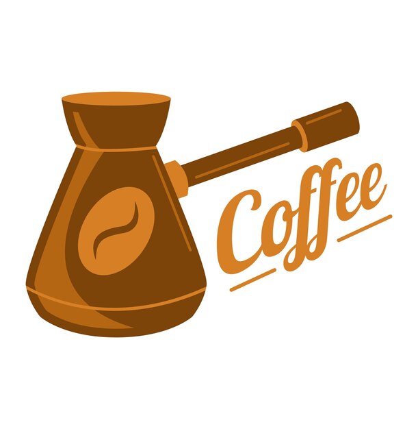 Bebida de café espresso matutino en cezve aislado en ilustración de vector blanco cafeína caliente en olla cerca de símbolo de signo de dibujos animados