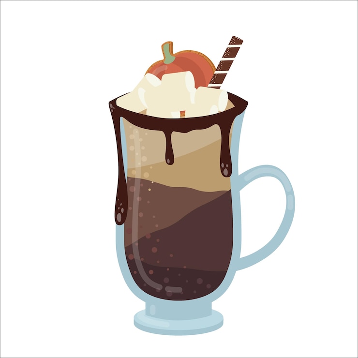 Vector bebida de café con malvaviscos de galletas de halloween y un tubo de galleta ilustración de vector de estilo plano