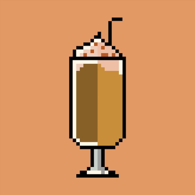 Una bebida de café de pixel art con una pajita.