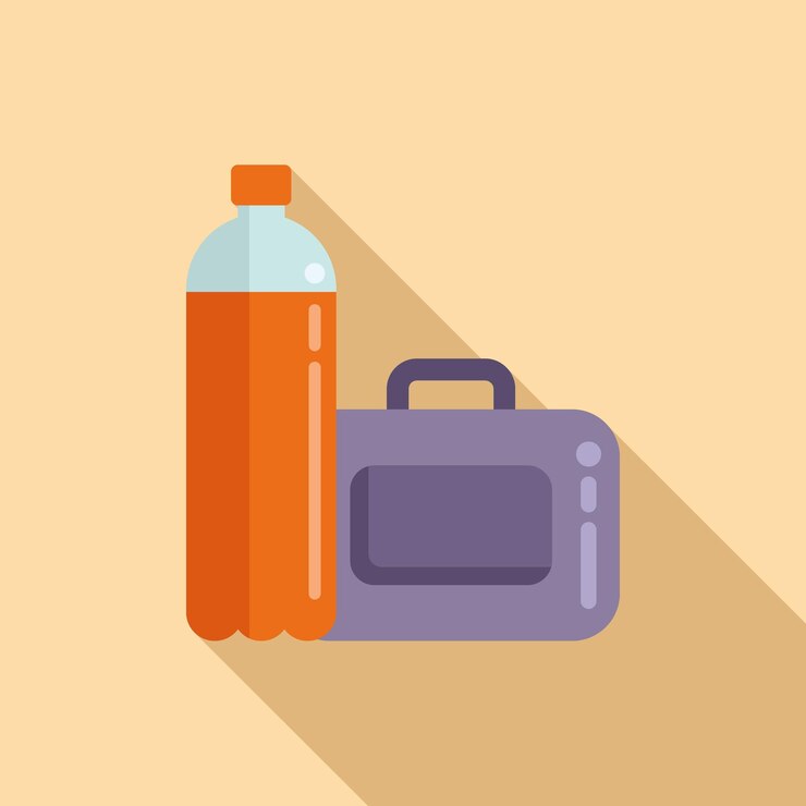 Vector bebida y caja de almuerzo icono vector plano comida escolar merienda para niños