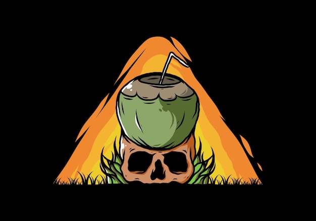 Bebida de coco en la ilustración del cráneo humano