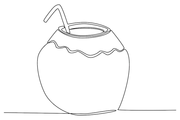 Bebida de coco con un solo dibujo de línea continua Comida rápida