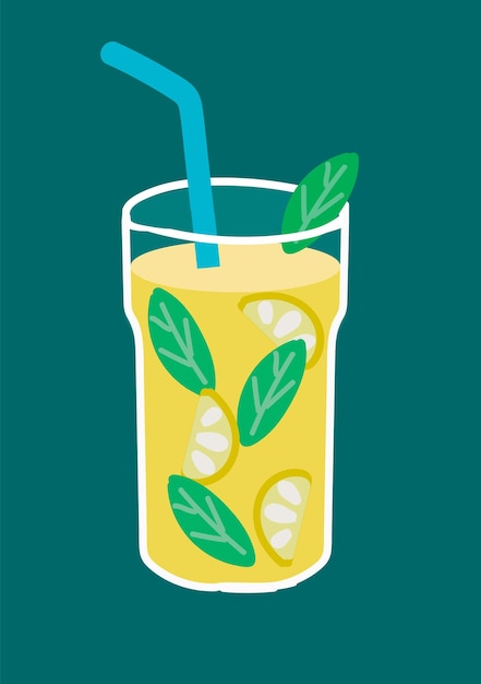 Vector bebida de cóctel con hojas de limón y menta
