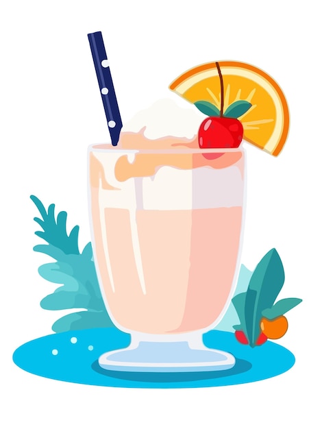 Bebida de cóctel tropical cremosa con frutas de estilo vectorial plano