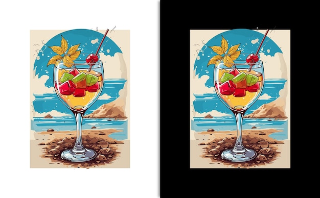 Vector bebida de cócteles de verano con gráfico de fondo vectorial para camiseta de arte de fiesta en la playa