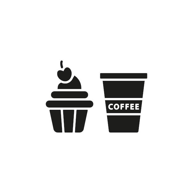 Bebida y cupcake conjunto de alimentos icono vectorial diseño básico