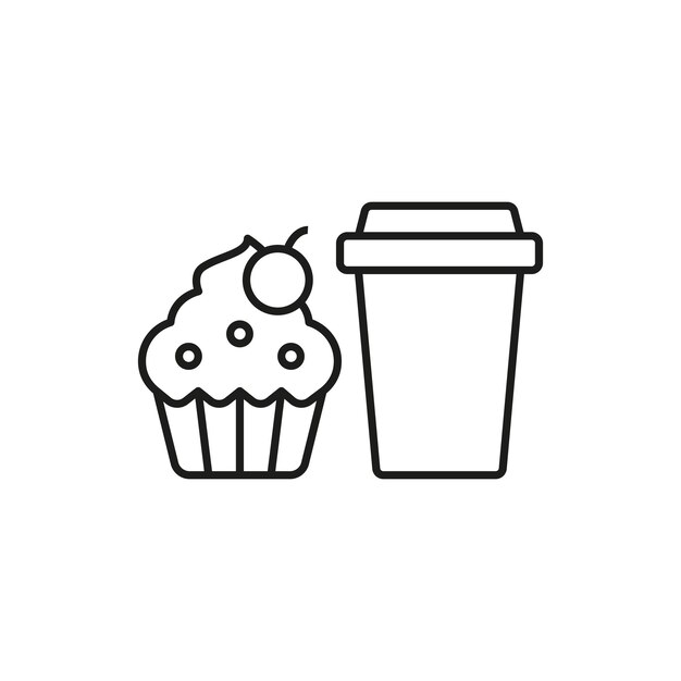 Bebida y cupcake conjunto de alimentos icono vectorial diseño básico
