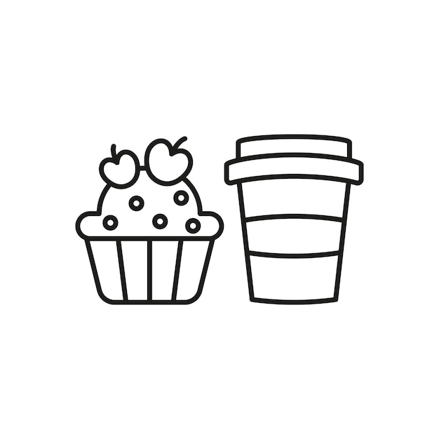 Bebida y cupcake conjunto de alimentos icono vectorial diseño básico