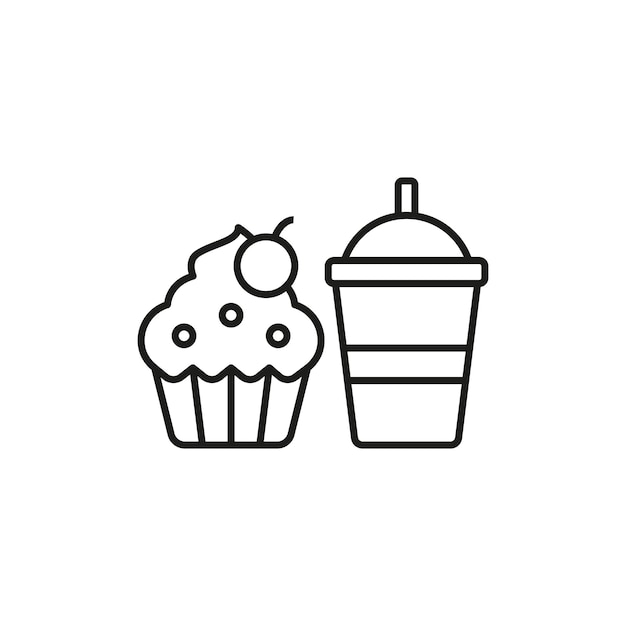 Bebida y cupcake conjunto de alimentos icono vectorial diseño básico