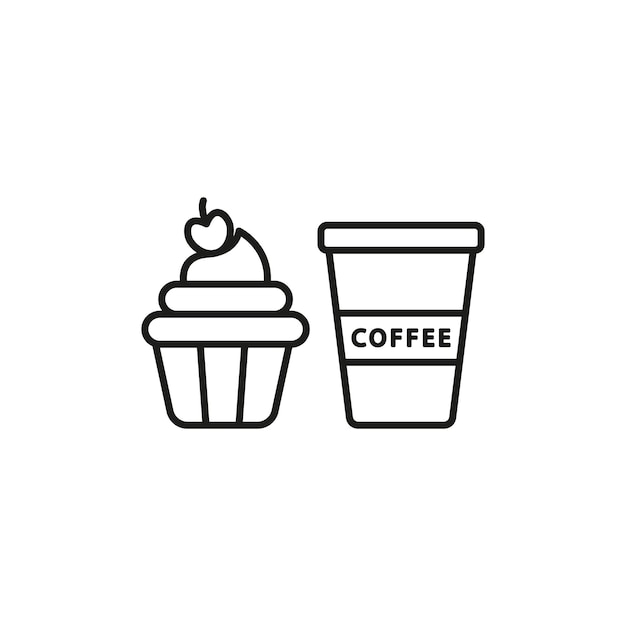Bebida y cupcake conjunto de alimentos icono vectorial diseño básico