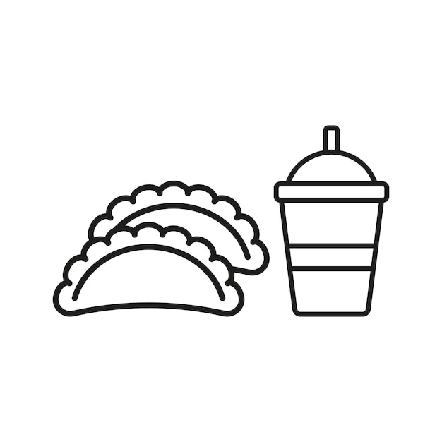 Bebida y empanada conjunto de alimentos icono vectorial diseño básico