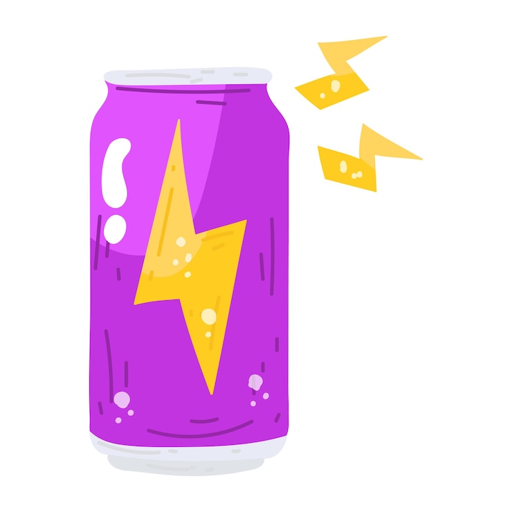 Vector una bebida energética en una etiqueta de icono editable plana