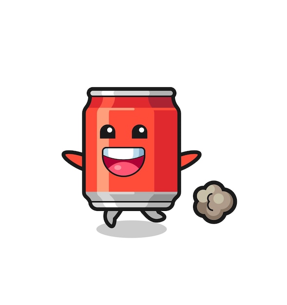 La bebida feliz puede dibujos animados con pose de ejecución, diseño de estilo lindo para camiseta, pegatina, elemento de logotipo