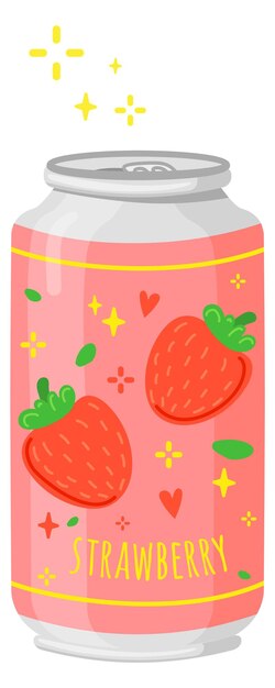 Bebida de fresa en lata de aluminio Icono de dibujos animados de bebidas