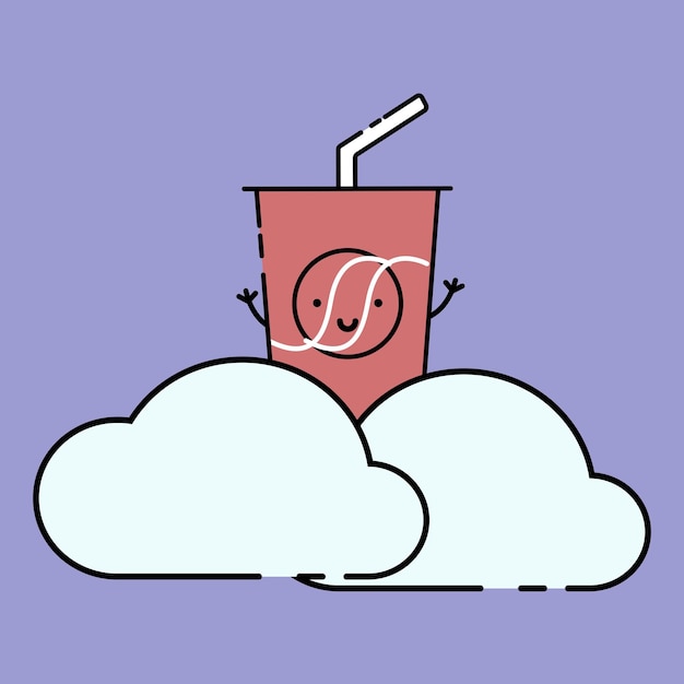 bebida fría de cola dibujado con el cielo nublado ilustración diseño plano