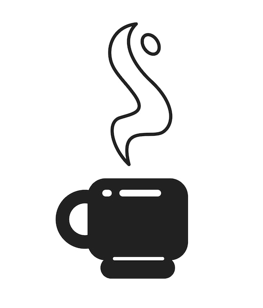 Vector bebida humeante fragante en taza de café objeto vectorial plano monocromo pausa para el café icono de línea delgada en blanco y negro editable ilustración de clip art de dibujos animados simple para diseño gráfico web