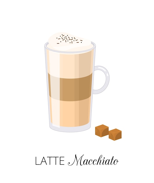 Bebida latte macchiato con espuma en estilo de dibujos animados