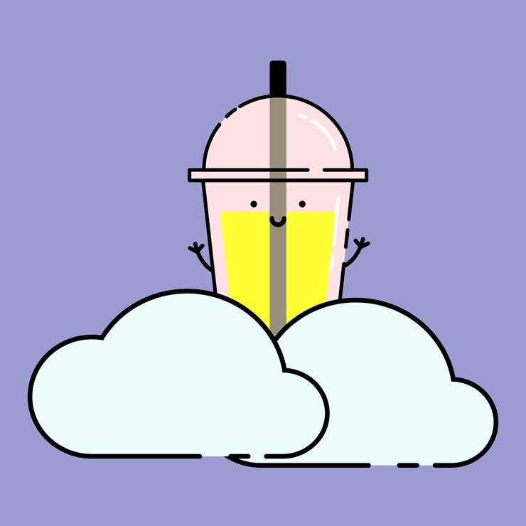 Vector bebida de limonada fría dibujos animados fallando con la ilustración del cielo nublado diseño plano