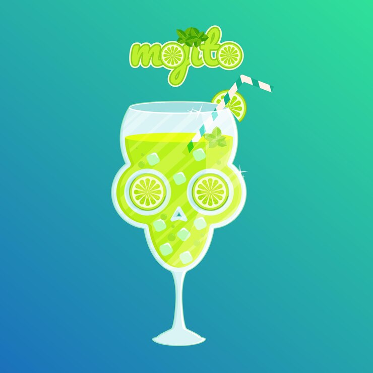 bebida mojito con vector de cristal de calavera