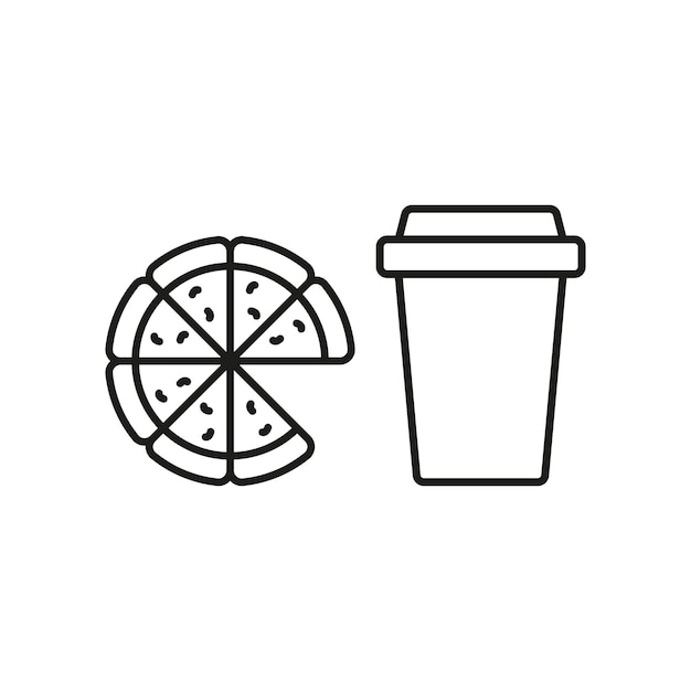 Bebida y pizza conjunto de alimentos icono vectorial diseño básico