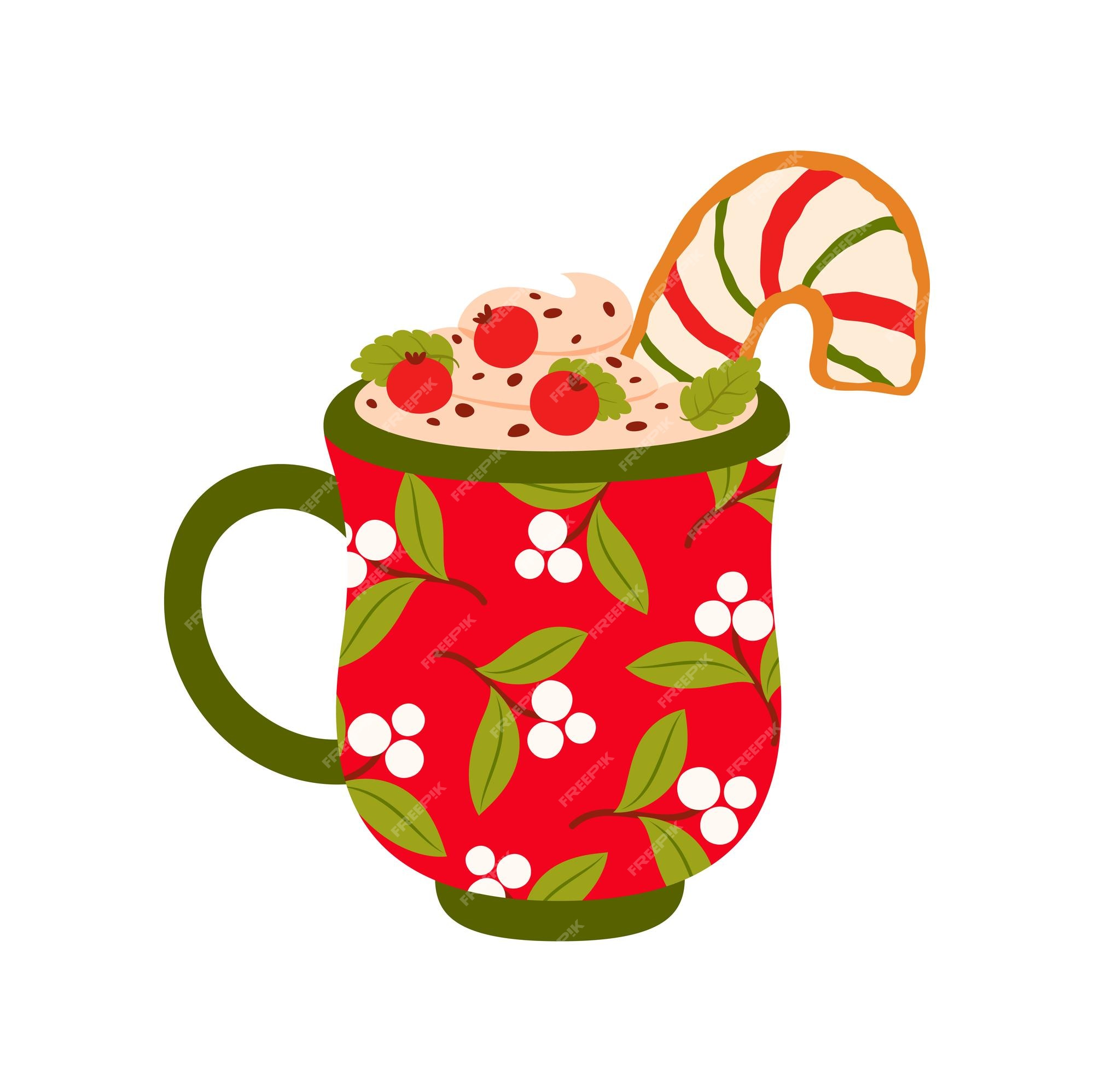 Bebida de ponche de huevo de taza de café de navidad en estilo de dibujos  animados | Vector Premium