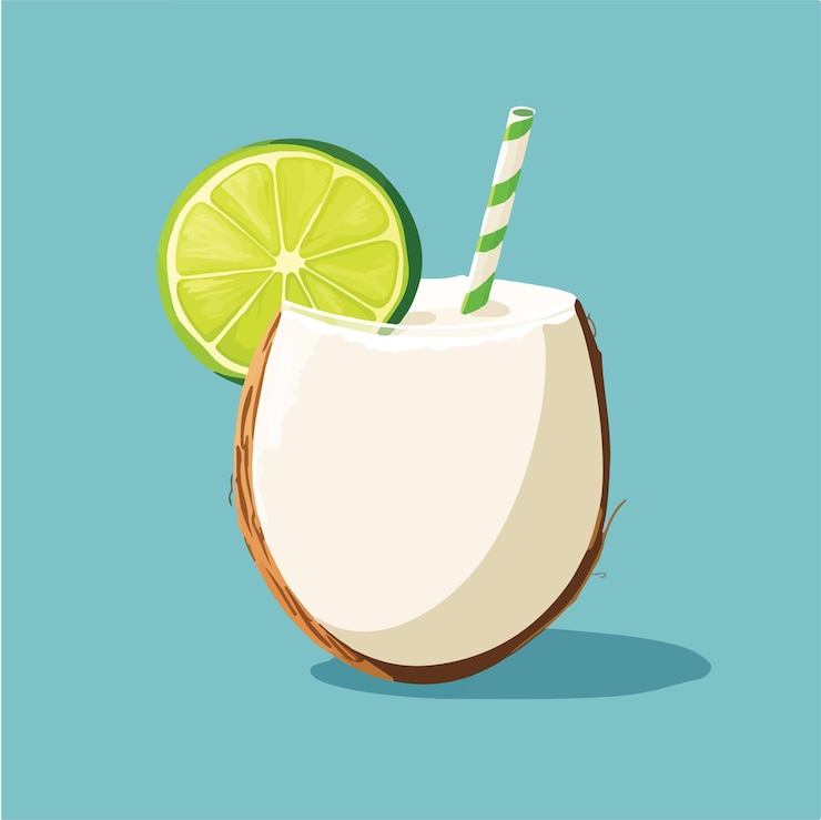 Vector bebida refrescante de coco con rodaja de lima ilustración vectorial ilustración vectoral