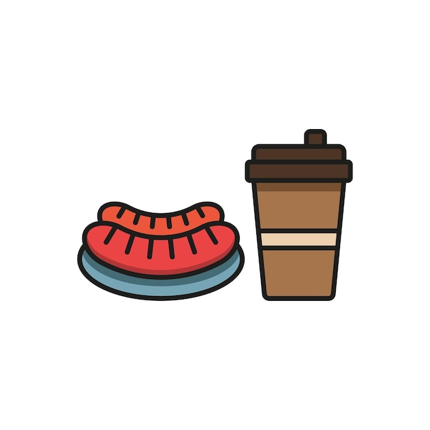 Bebida y salchichas conjunto de alimentos icono vectorial diseño básico