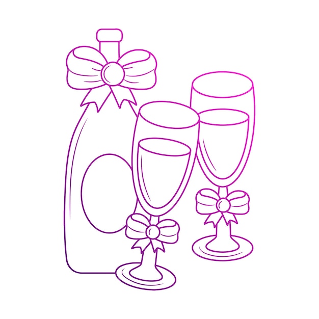 Bebida de saludos de boda con estilo de contorno degradado dibujado a mano