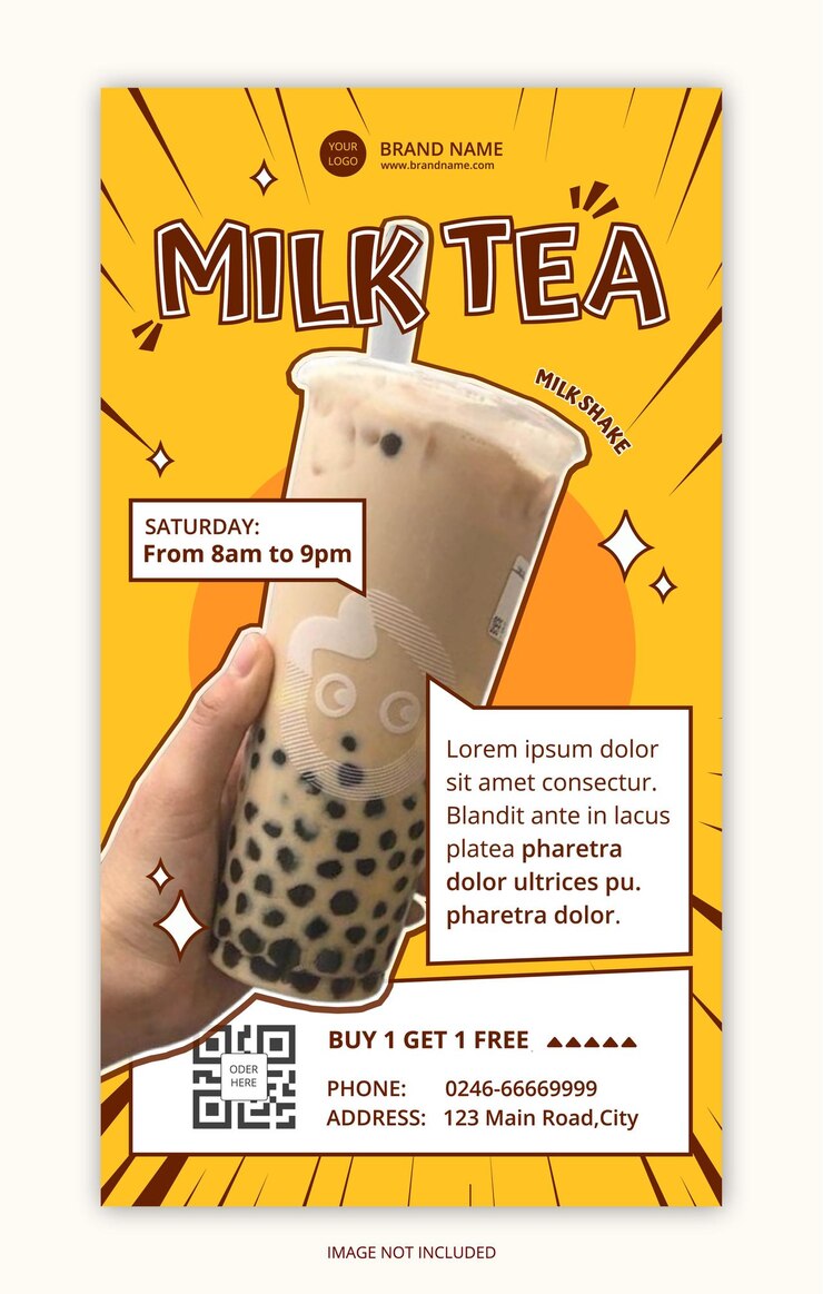 bebida de té de leche post de redes sociales plantilla de banner de alimentación