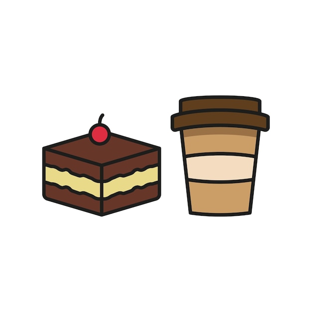 Bebida y tiramisu conjunto de alimentos icono vectorial diseño básico