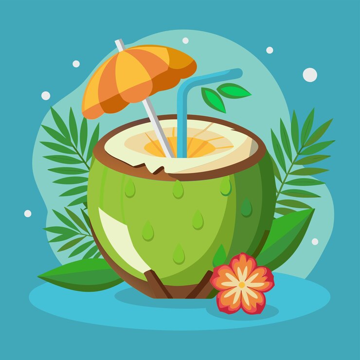 Vector bebida tropical de coco con paja