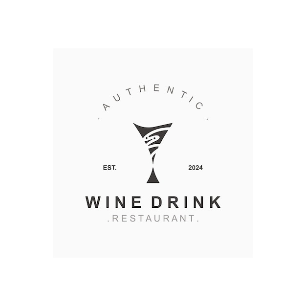 Bebida de vino etiqueta de logotipo vintage con vidrio o cerveza bares de primera clase clubes cafetería