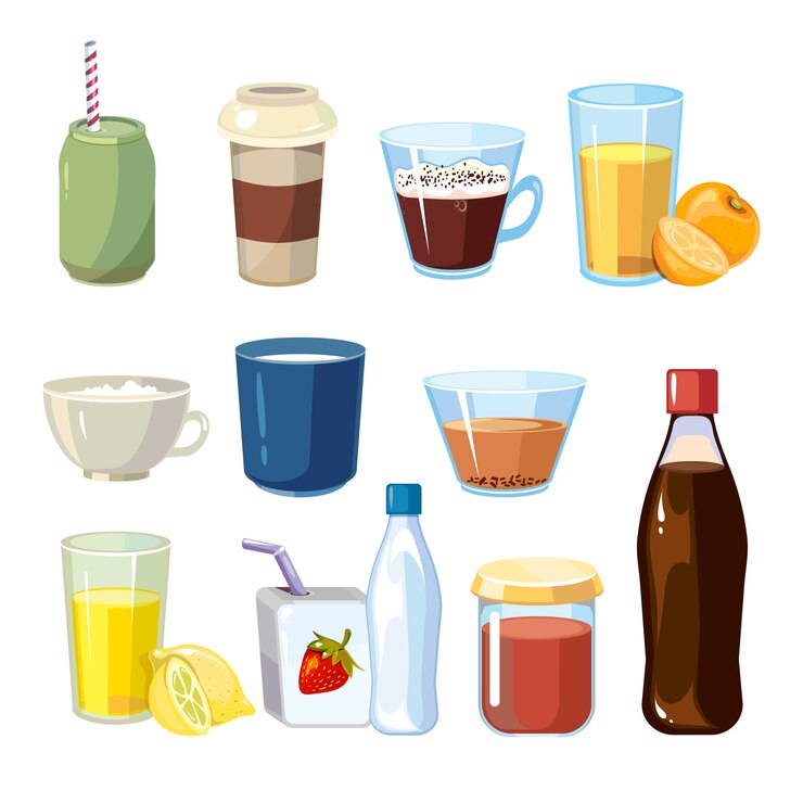 Vector bebidas sin alcohol en estilo de dibujos animados