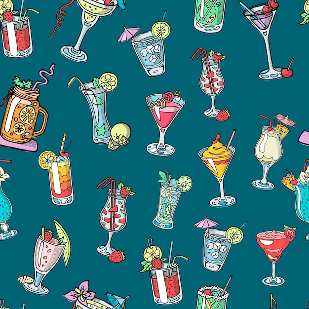 Bebidas alcohólicas de patrones sin fisuras de martini, margarita, tequila o vodka