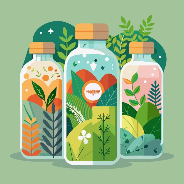 Bebidas en botellas transparentes Ilustraciones dibujadas a mano