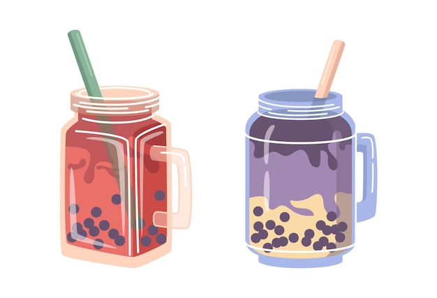 Bebidas de café y té con burbujas con pajitas