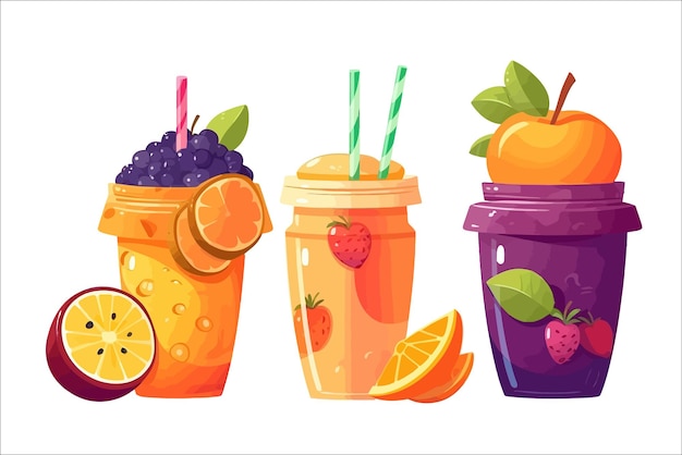 Bebidas de frutas aisladas en el fondo Ilustración vectorial de dibujos animados
