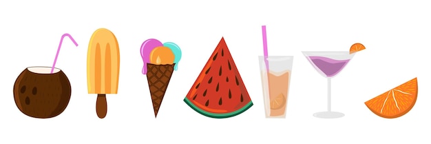 Bebidas frutas y helado vector colección aislada