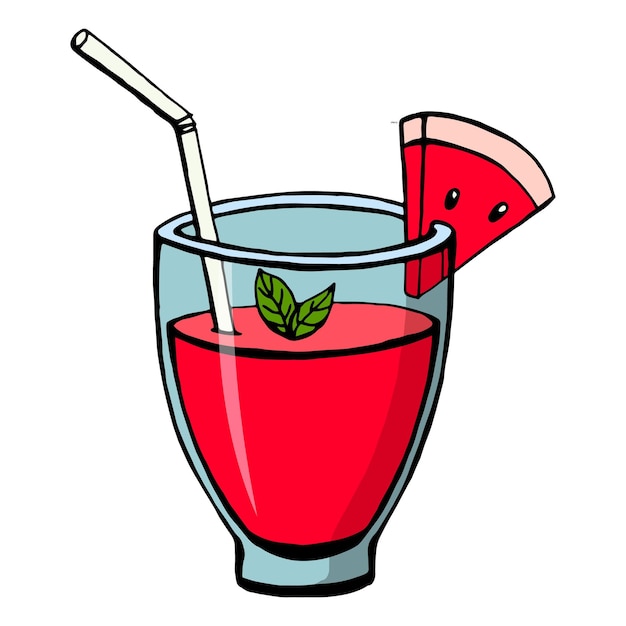 Vector bebidas no alcohólicas de colores dibujadas a mano aisladas sobre fondo blanco batido fresco de sandía ilustraciones vectoriales en estilo boceto