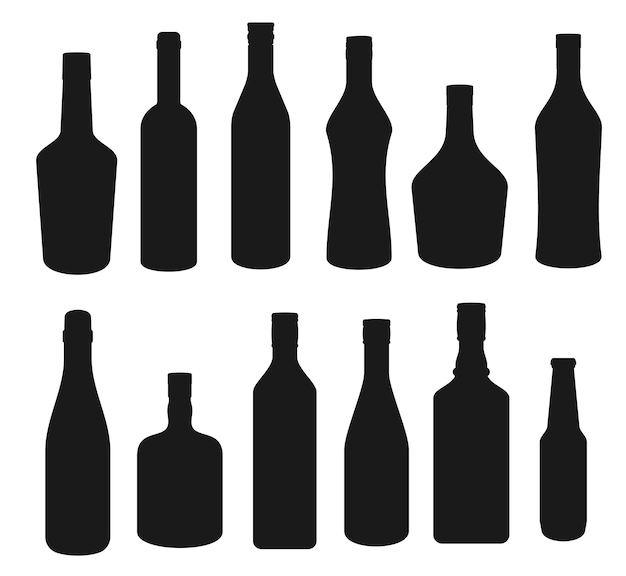 Bebidas y siluetas de botellas de bebidas alcohólicas