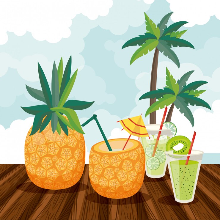 Vector bebidas de verano y cócteles de dibujos animados.