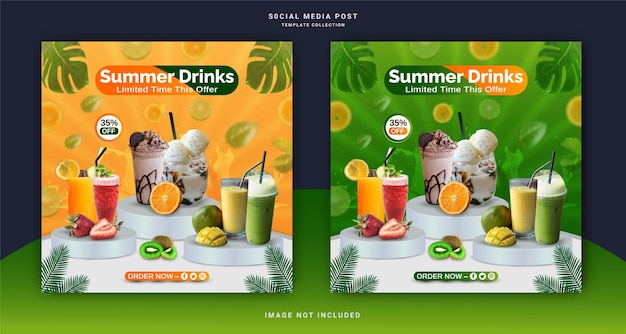 Bebidas de verano sabores de frutas especiales plantilla de publicación de redes sociales de concepto de anuncio de instagram único editable