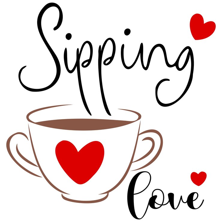 Vector bebiendo café de amor con corazones para el día de san valentín