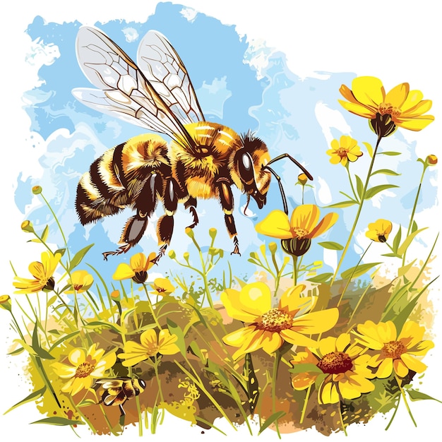 Vector bee_in_the_field_vector_ilustración