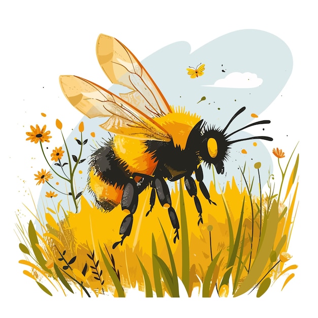 Bee_in_the_field_Vector_Ilustración