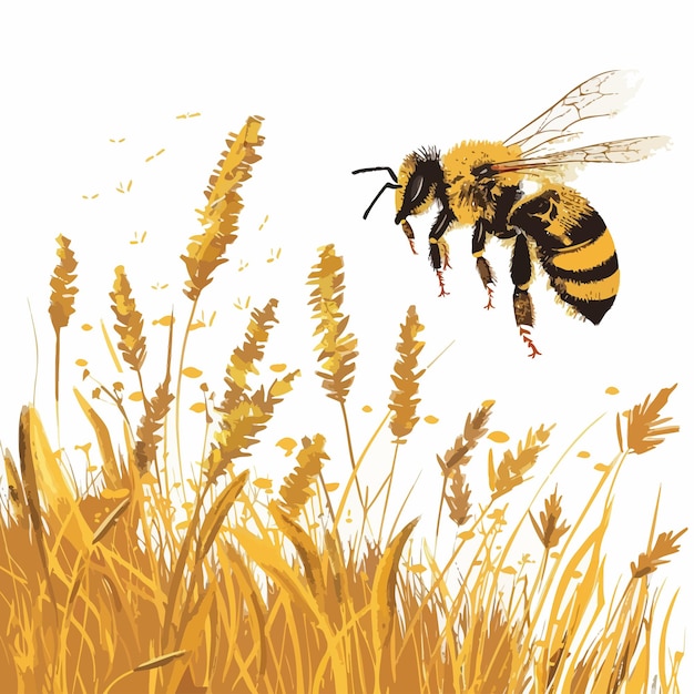 Bee_in_the_field_Vector_Ilustración