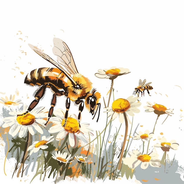 Bee_in_the_field_Vector_Ilustración